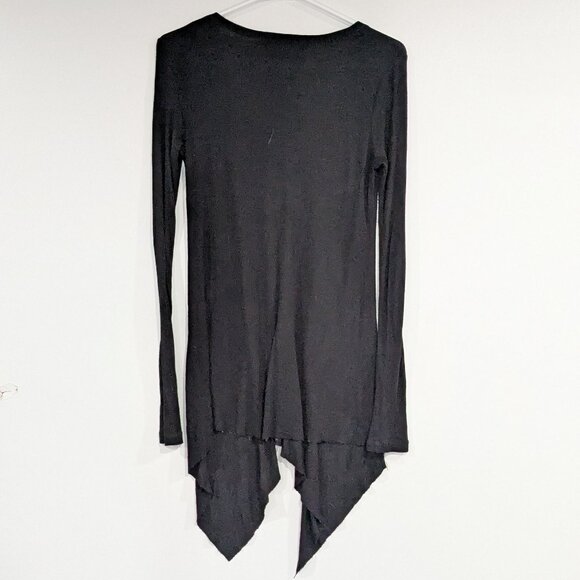 *3/$10* BCBG Max Azria Long Sleeve Unfinished Hem V-Neck Top Black Size XS - Picture 2 of 3